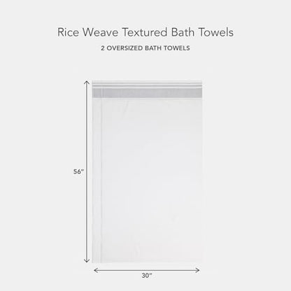 Texere 100% Organic Cotton Rice Weave Jacquard 700 GSM Luxury Bath Towel Sets - 2 Large Bath Towels (Rice Weave, BRT Wht w/Blk, 2 Bath Towels)