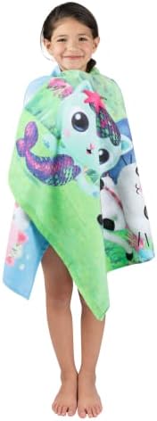 Franco Gabby's Dollhouse, Gabby, Mercat and Pandy Kids Bath/Pool/Beach Soft Absorbent Cotton Terry Towel with Washcloth 2 Piece Set, 50 in x 25 in, (Official DreamWorks Product)