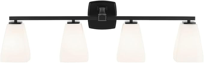 Kichler Marant 33.25" 4-Light Vanity Light with Opal Glass in Black, for Bathroom, Powder Room, Over a Mirror, (33.25" W x 9.5" H), 55217BK