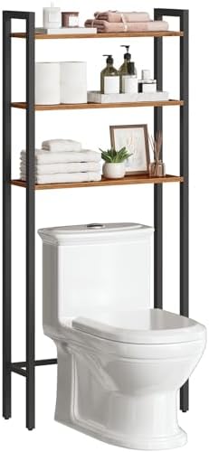 HOOBRO Over The Toilet Storage, 3-Tier Bathroom Organizer Shelf Over Toilet, Freestanding Bathroom Storage Shelves, Space Saver, Easy to Assemble for Room, Rustic Brown and Black BF41TS01