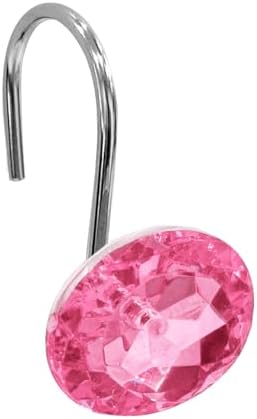 Crystal Diamond Round Shower Curtain Hooks Rings for Bathroom,Pink,12PCS
