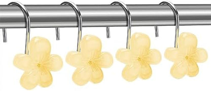 Cute Flower Shower Curtain Hooks, Glow in The Dark, Pretty Floral Themed Elegant Bathroom Decor, Yellow