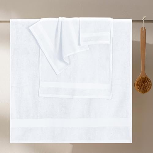 GLAMBURG Ultra Soft 8-Piece Towel Set - 100% Pure Ringspun Cotton, Contains 2 Oversized Bath Towels 27x54, 2 Hand Towels 16x28, 4 Wash Cloths 13x13 - Ideal for Everyday use, Hotel & Spa - White