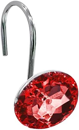 Crystal Diamond Round Shower Curtain Hooks Rings for Bathroom,Red,12PCS