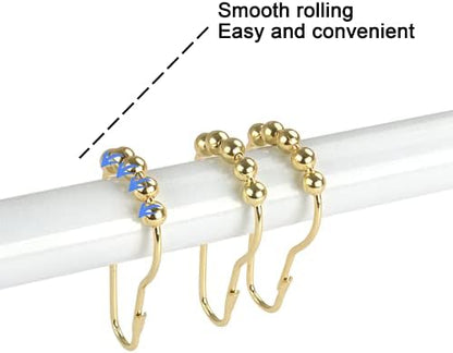 Shower Curtain Hooks Rings, Rustproof Metal Shower Curtain Rings for Bathroom Shower Rods Curtains - Set of 12, Golden