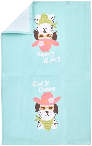 Ritz 4-Piece Kitchen Towel Set, Cool It Cowboy Dog & Daisy Boot Prints with Pine Green & Yellow Textured Terry, 100% Cotton & Absorbent Blend, 16" x 26", Western Boho Coastal Cowgirl Kitchen Decor