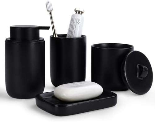 BosilunLife Black Ceramic Bathroom Accessories Set of 4