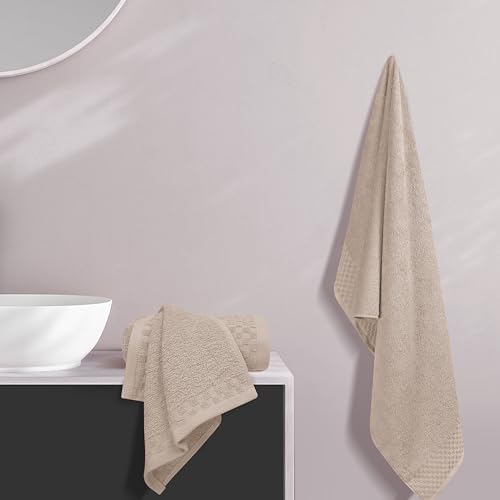 MyOwn Ultra Soft 3 Pack Cotton Towel Set, Contains a Bath Towels 28x55 inch, a Hand Towels 16x24 inch & a Wash Coths 12x12 inch, Ideal Everyday use, Compact & Lightweight - Tan