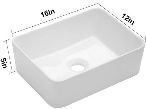 Vessel Sink Rectangular - 16"x12" Modern White Bathroom Sink Rectangle Above Counter Porcelain Ceramic Vessel Vanity Sink Art Basin