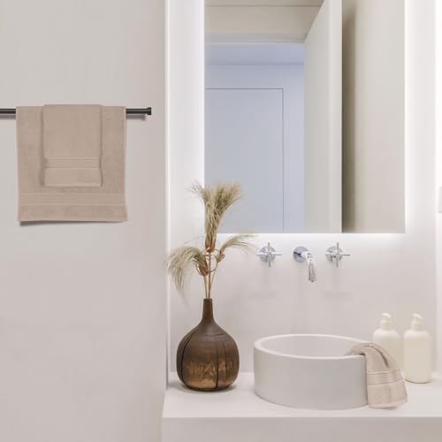 Belizzi Home Ultra Soft Cotton 6 -Piece Hand Towel Set 16x24, Ideal for use in Bathroom, Kitchen, Gym, Spa - Compact, Eco-Friendly, Lightweight - Multi Purpose Hand Towels - Tan