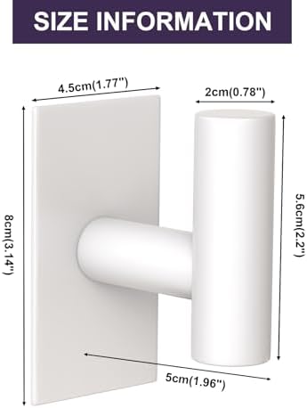 VAEHOLD Wall Towel Hooks, Heavy Duty Sticky Holder Waterproof Towel Hooks for Hanging Coat, Clothes, Closet Hook Wall Mount for Kitchen (White, 2 Pack)