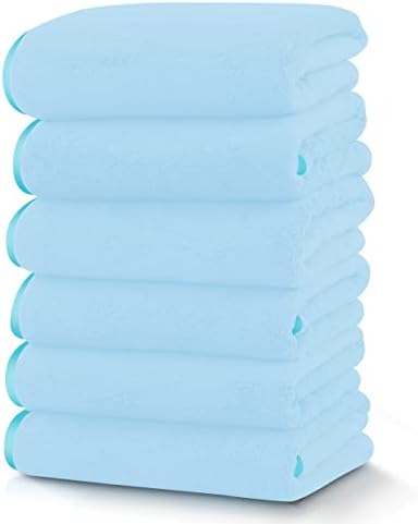 TENSTARS Silk Hemming Hand Towels for Bathroom - Quick Drying - Ultra Soft Microfiber Absorbent Towel for Bath Fitness, Gym, Shower, Hotel, and Spa - 16x28 Inch | Set of 6, Aquamarine