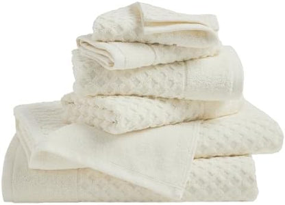Great Bay Home Bath Towels - 100% Cotton 6 Piece Towel Set - Diamond Waffle Weave - Absorbent, Durable, Quick-Dry Towels for Bathroom (Ivory)