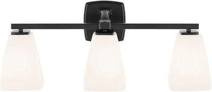 Kichler Marant 21.25" 3-Light Vanity Light with Opal Glass in Black, for Bathroom, Powder Room, Over a Mirror, (21.25" W x 9.5" H), 55216BK