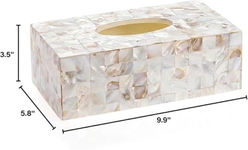 Milano Tissue Box Cover Rectangular - Decorative Tissue Box Holder Rectangular is Finished in Beautiful Mother of Pearl Shells - Durable Tissue Cover for Elegant Decor