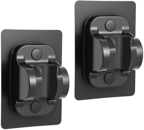 2PC MAYYAYA ShowerHead Holder, Black Adhesive WallMounted, Adjustable Angle