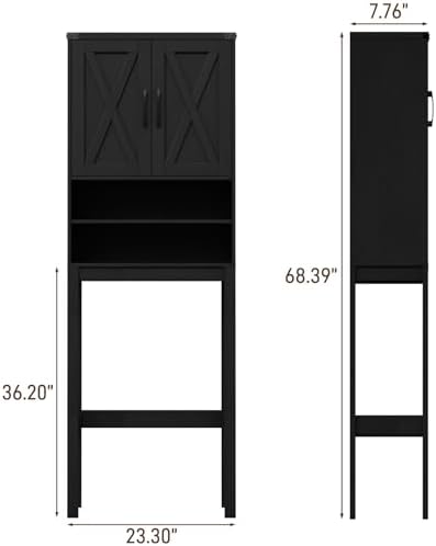Vabches Over The Toilet Storage Cabinet with Adjustable Shelf, Black