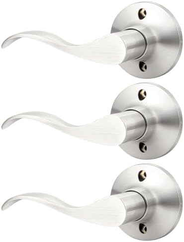 GOBEKOR 3 Pack Dummy Door Handles Satin Nickel Left-Handed Door Levers Wave Dummy Lever Closet Door Handle Interior Non-Turning Door Lever