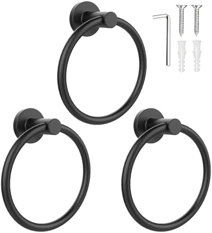 SetSail Towel Holder for Bathroom Wall Matte Black Towel Ring, 3 Packs