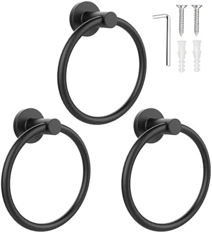 SetSail Towel Holder for Bathroom Wall Matte Black Towel Ring, 3 Packs