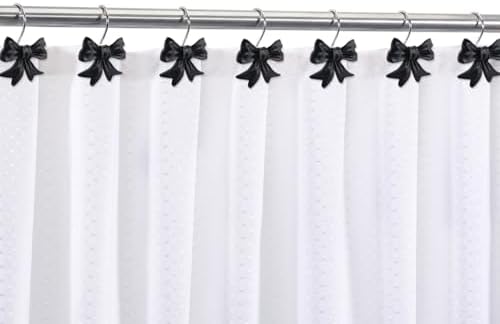 CHICTIE Decorative Shower Curtain Hooks, Bow Knot Shower Curtain Rings Hooks for Bathroom Baby Kids Room Rustproof Shower Hooks (Black)