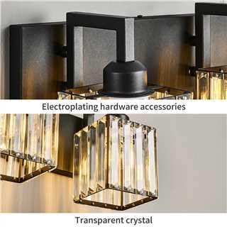 Black Bathroom Light Fixture, 6-Light Crystal Vanity Lighting, Bathroom Lighting Fixtures Over Mirror, Modern Crystal Wall Lamp