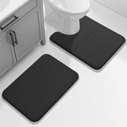 Yimobra Memory Foam Bathroom Mat Set, 24 x 17 & 24 x 20 in, Black