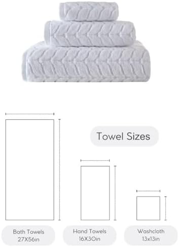 BAGNO MILANO Turkish Cotton Bath Towels, Hand Towels - Soft Plush Jacquard Collection Luxury Towels Set (White, Towel Set of 3)