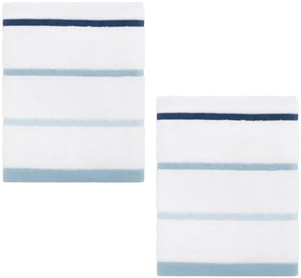 IZOD – Hand Towels, Plush Ringspun Cotton Blend with Striped Design and Dark Hem Finish, Set of 2 (Sandbar Blue)