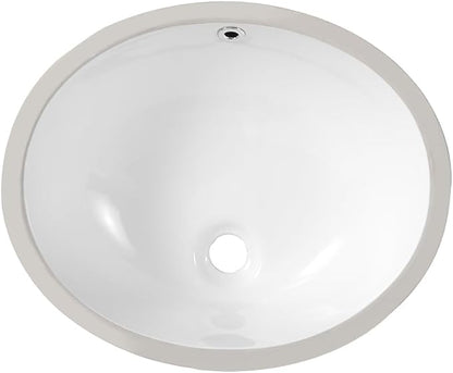 18"x15" Oval Shape Undermount Bathroom Vessel Sink, Ceramic White Vanity Top Sink with Overflow