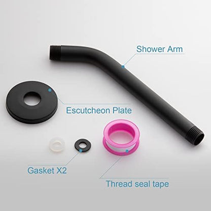 OFFO Shower Arm with Flange, 10 in Wall Mount Replacement Angle Shower Head Arm Wall-Mounted For Fixed Shower Head & Handheld Showerhead, Matte Black