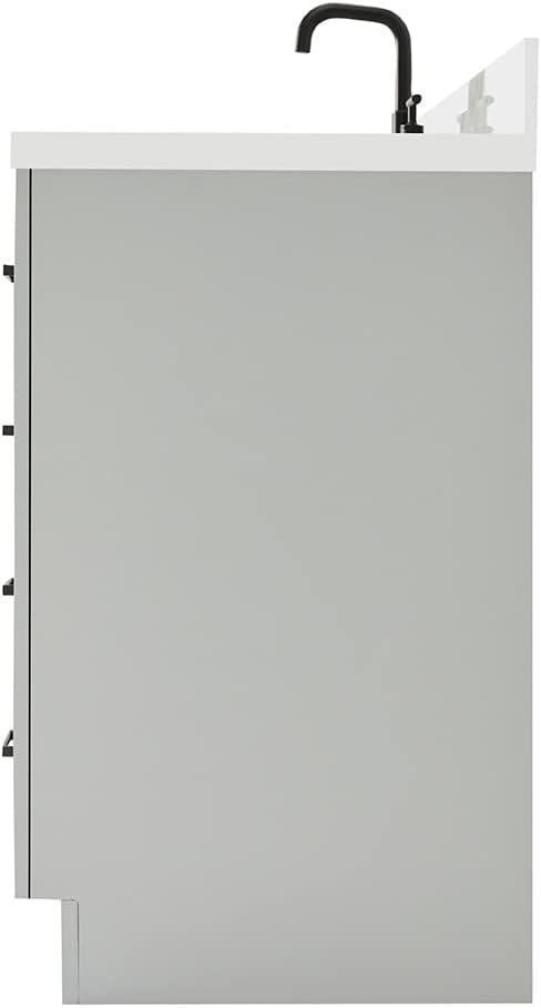 ARIEL Hepburn 60-inch Bathroom Vanity with Sink,Solid Wood, 1.5-inch Pure White Quartz Countertop & Backsplash, Single Rectangular Porcelain Sink, 2 Soft Closing Doors, 9 Dovetail Drawers, Grey