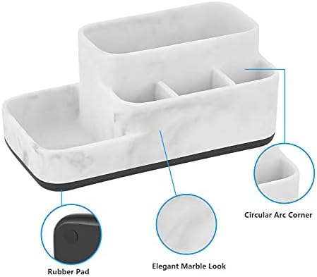 zccz Toothbrush Holder Organizer - Multi-Functional Bathroom Storage for Makeup, Skincare, and Accessories - White Marble Look Countertop Organizer for Sink and Vanity Spaces