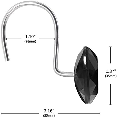 Black Diamond Crystal Bling Shower Curtain Hooks Rings for Bathroom,12PCS