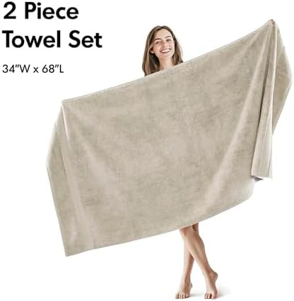 Madison Park Cotton Bath Sheet 2 Piece Oversized, 800GSM, 34" x 68" Natural