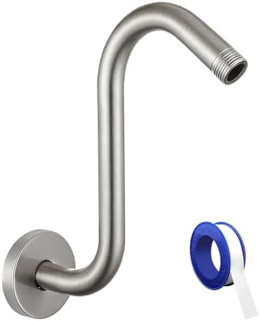 Shower Head Extension Arm with Flange, S Shaped High Rise Gooseneck Showerhead Riser Pipe, Universal Standard 1/2" Connection - Bathroom Accessory (8 Inch, Brushed Nickel)