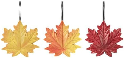 Sunlit Maple Leaf Shower Curtain Hooks, Yellow Orange Red Gradient Fall Autumn Shower Curtain Rings for Bathroom, Decorative Resin Maple Leaves Curtain Hangers, Bath Accessories, Set of 12