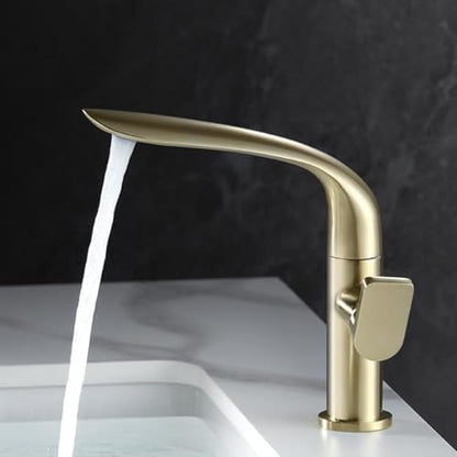 360° Rotatable Gold Brushed Single Handle Bathroom Faucet Mixer, Hot & Cold Water, Stylish Sink Tap for Kitchen & Bath, Modern Design, Easy Installation