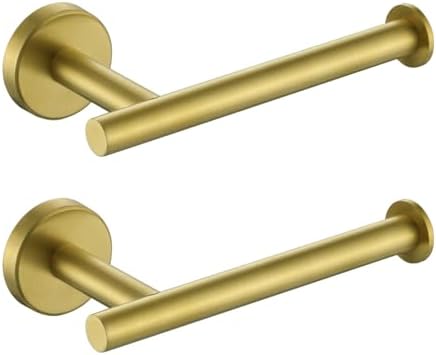 JQK Gold Toilet Paper Holder, 5 Inch Tissue Paper Dispenser, 304 Stainless Steel Thick 0.8mm Wall Mount, Brushed Brass, 2 Pack, TPH120-BG-P2