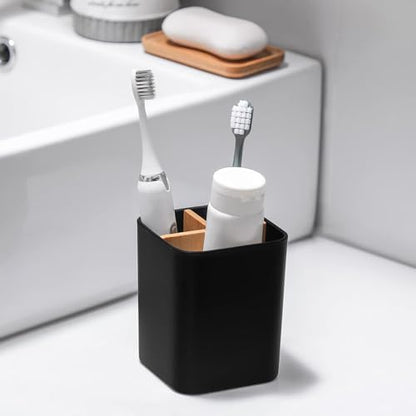 Bamboo Toothbrush Holder for Bathrooms Toothpaste Organizer, 2 Pack, Black
