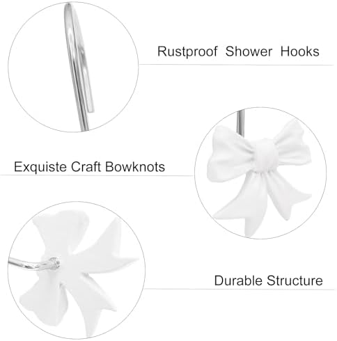 CHICTIE Decorative Shower Curtain Hooks, Bow Knot Shower Curtain Rings Hooks for Bathroom Baby Kids Room Rustproof Shower Hooks (White)