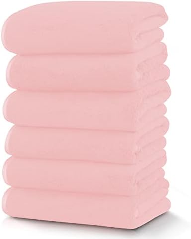 TENSTARS Silk Hemming Hand Towels for Bathroom - Quick Drying - Ultra Soft Microfiber Absorbent Towel for Bath Fitness, Gym, Shower, Hotel, and Spa - 16x28 Inch | Set of 6, Pink