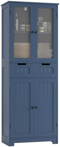 HORSTORS 67" H Bathroom Storage Cabinet, Blue Linen Cabinet with Drawers