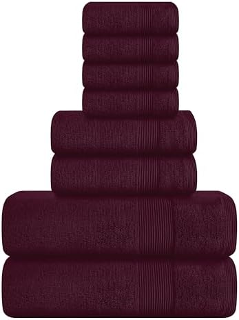 Belizzi Home 8 Piece Towel Set 100% Ring Spun Cotton, 2 Bath Towels 27x54, 2 Hand Towels 16x28 and 4 Washcloths 13x13 - Ultra Soft Highly Absorbent Machine Washable Hotel Spa Quality - Burgundy