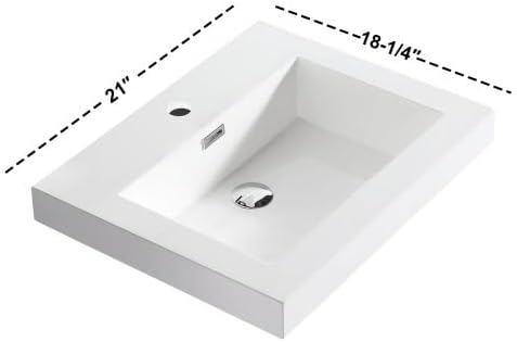 Dowell 21" Bathroom Sink, Single Bowl Resin Basin, Rectangular Drop In with Overflow (White 000 2118BP)