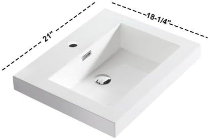 Dowell 21" Bathroom Sink, Single Bowl Resin Basin, Rectangular Drop In with Overflow (White 000 2118BP)