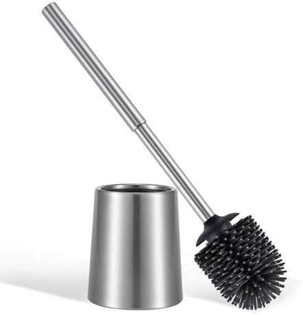 SUS304 Stainless Steel Toilet Brush and Holder Set Toilet Brush Case Cleaner for Toilet Bowl Bathroom Cleaning Brush Caddy Cepillo de Baño wih Oily Coating Brushed Stainless Chrome