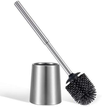SUS304 Stainless Steel Toilet Brush and Holder Set Toilet Brush Case Cleaner for Toilet Bowl Bathroom Cleaning Brush Caddy Cepillo de Baño wih Oily Coating Brushed Stainless Chrome