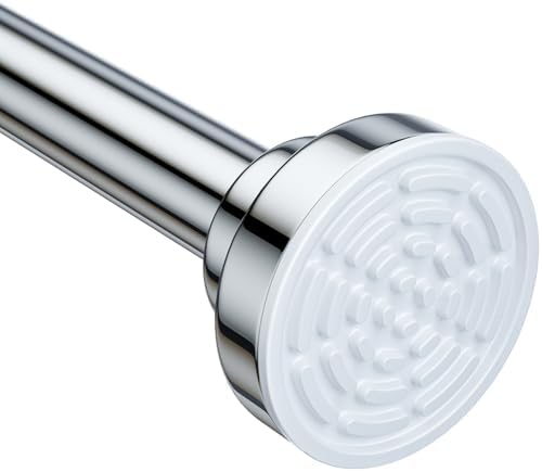 Ausemku Shower Curtain Rod - 32-92 Inch Rustproof Tension Rod, Non-Slip Spring Design, No Drilling Adjustable Curtain Rod for Bathroom, Kitchen, and Closet（Silver）