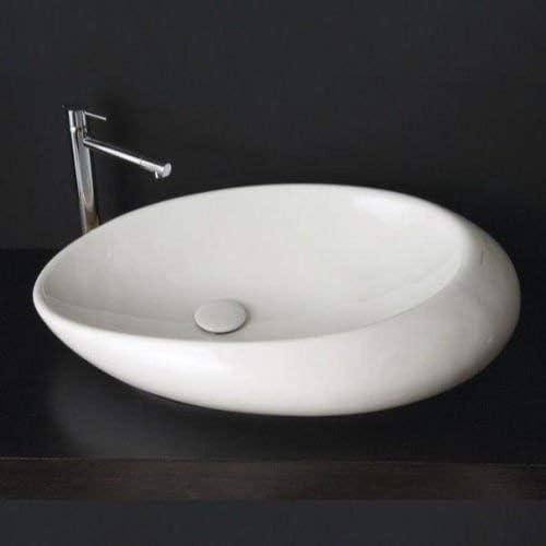 Scarabeo 8601-No Hole Moai Oval Shaped Ceramic Vessel Bathroom Sink, White